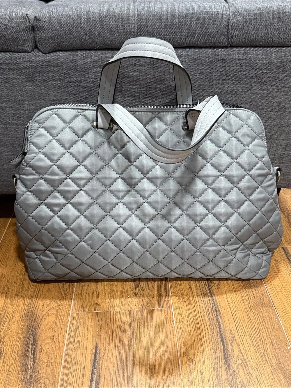 Steve Madden Quilted Light Gray Laptop Tote